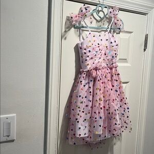 Colorful Rainbow Heart Pattern Kids Dress Size 6-7